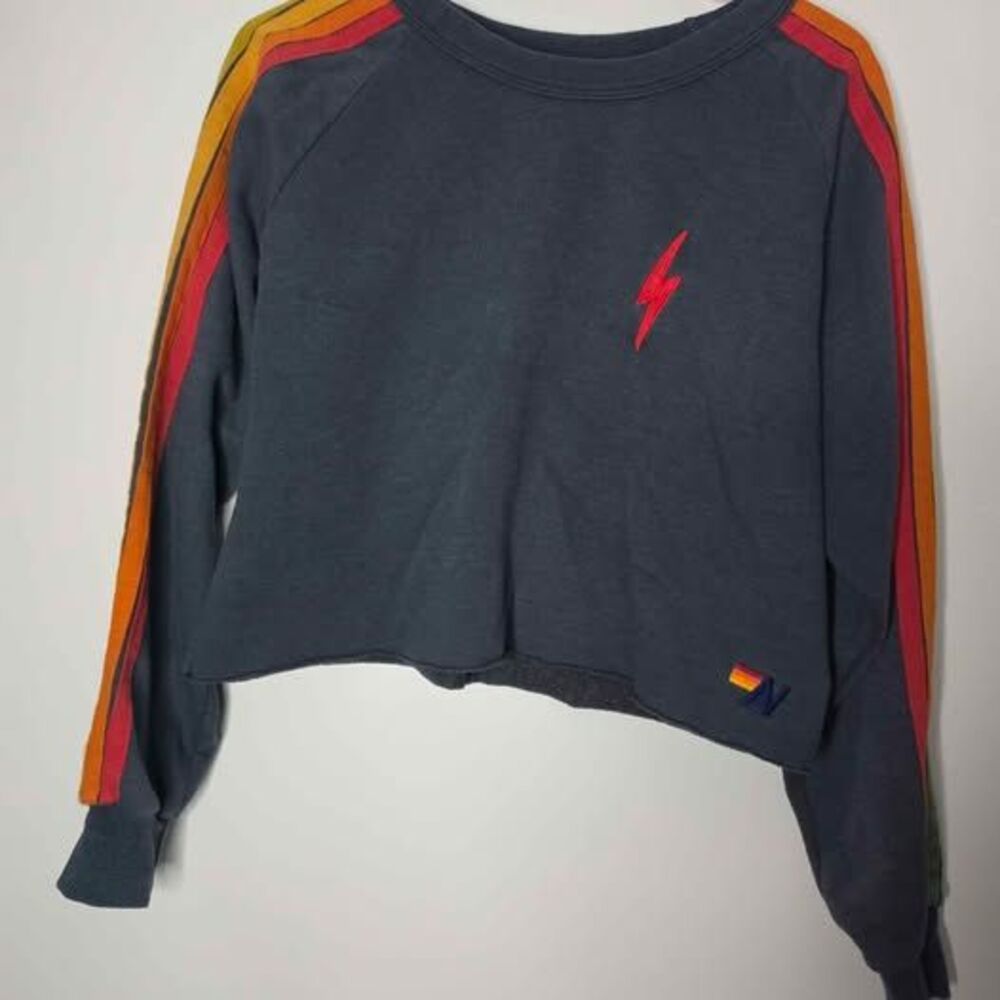 Aviator Nation Lightning Bolt Rainbow Stripe Sweatshirt